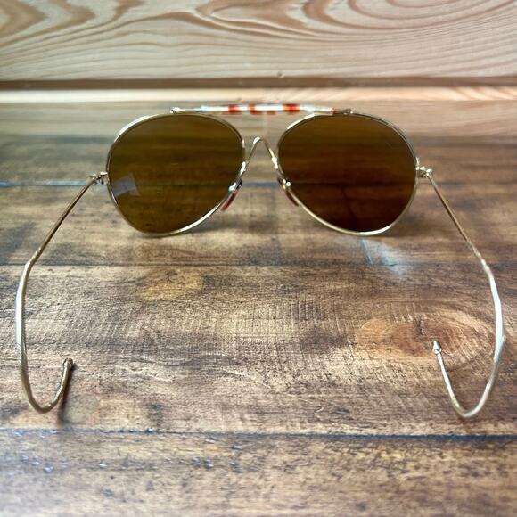Vintage 70s Aviator Sunglasses Cable Temple Wrap Ear Gold Metal Frame Brown Lens main image 11